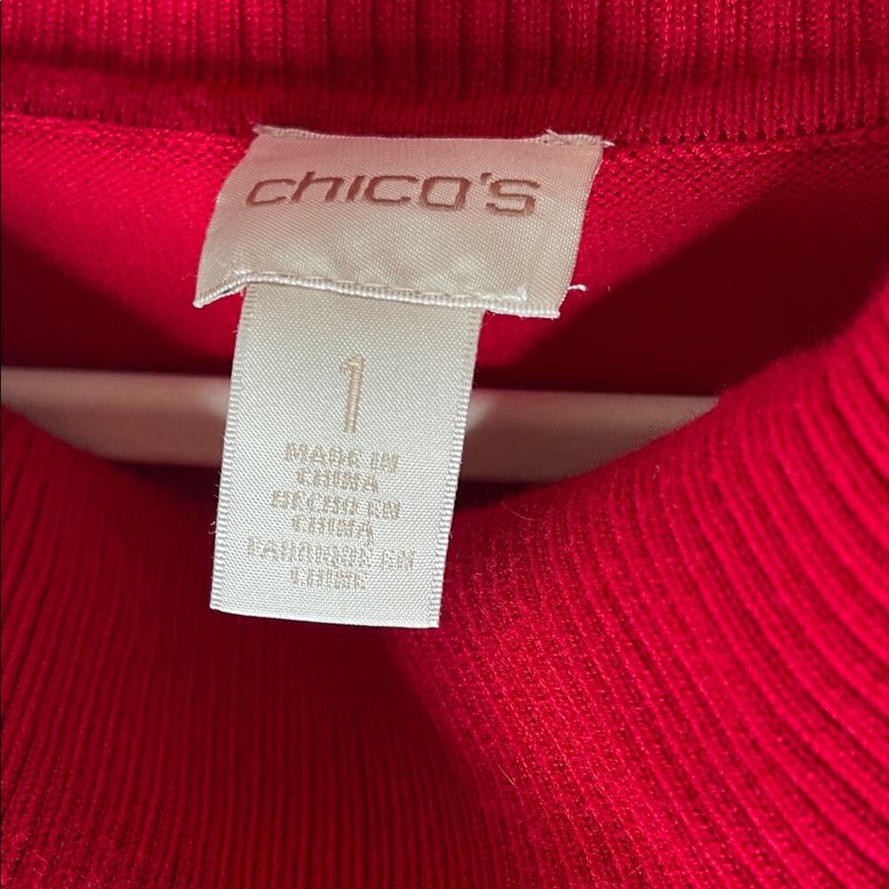 Chico's Red and Black Asymmetrical Turtleneck Sweater size 1/medium - Picture 2 of 4